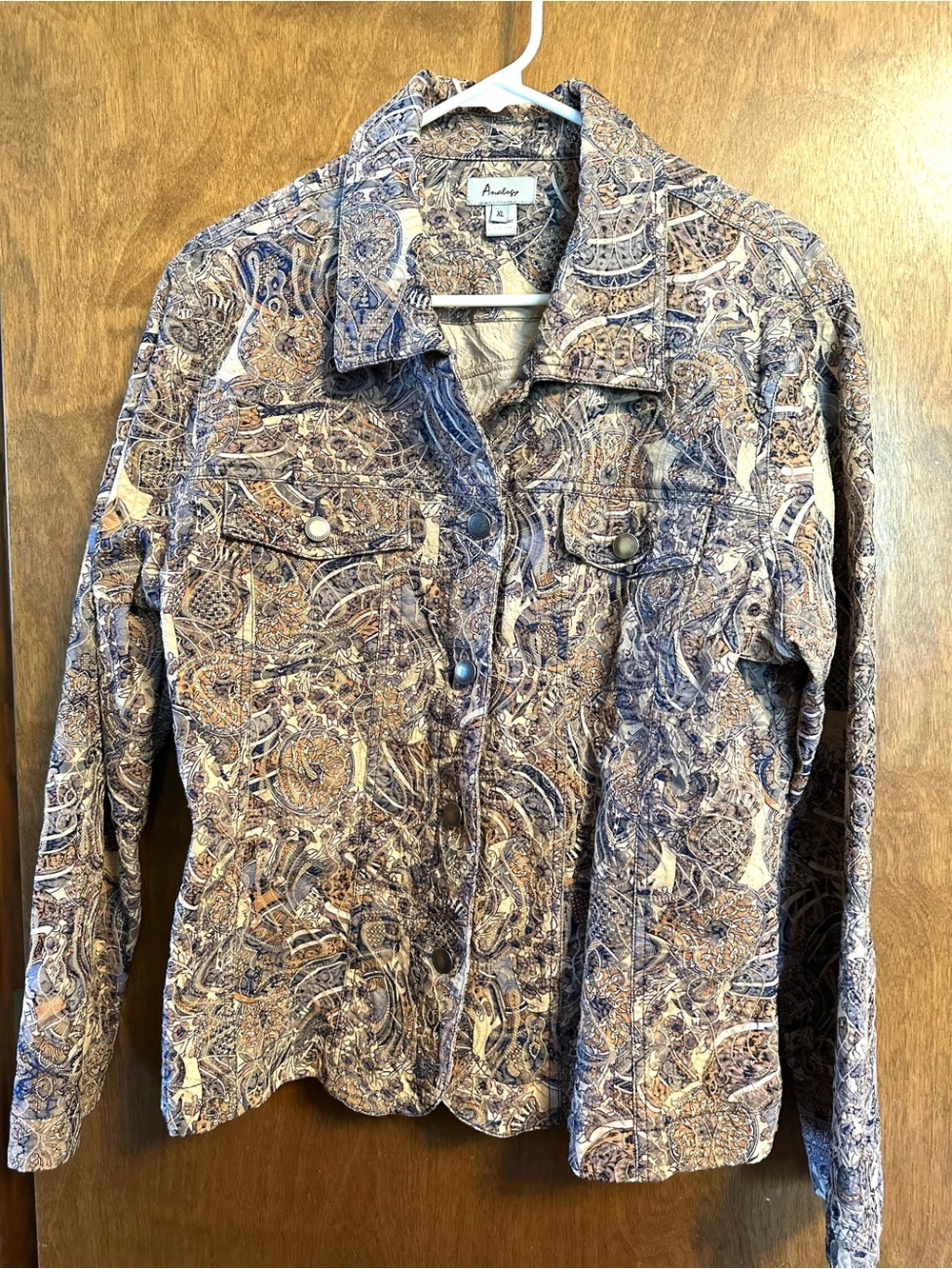 Women's Paisley Print Embroidered Button Down Stretch Jacket